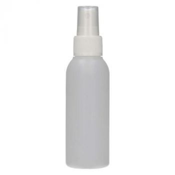 100 ml bottle Basic Round HDPE naturel + Spray pump PP white
